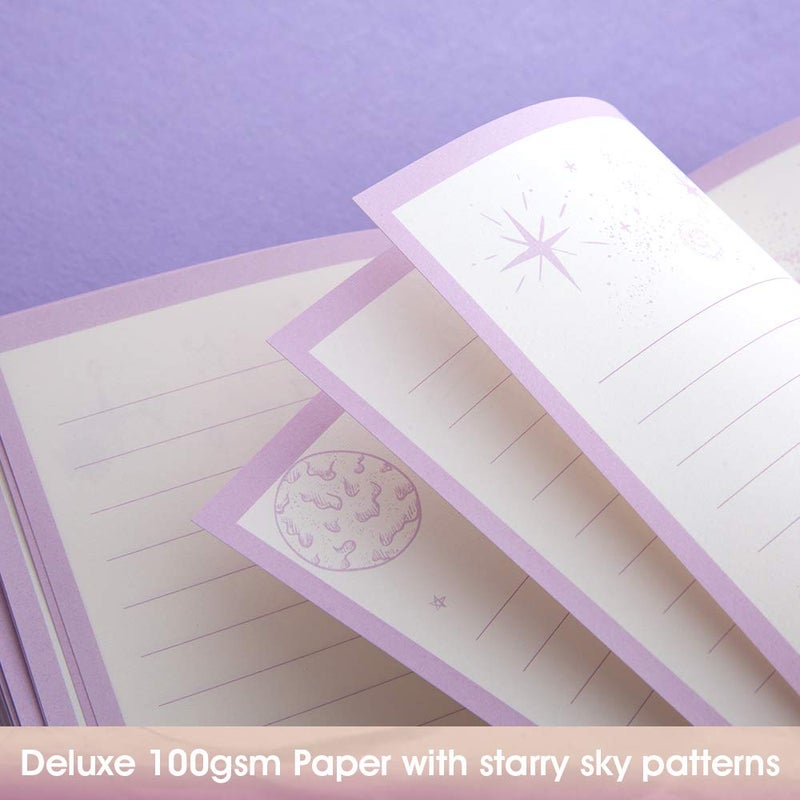CAGIE Starry Constellation Lock Diary Set Gift Box with Pen & Tapes Secret Diary with Lock for Kids Girls Women Purple Journal Kit with Lock for Anniversary Birthday Holiday ï¼ˆLibraï¼‰ - Image 2
